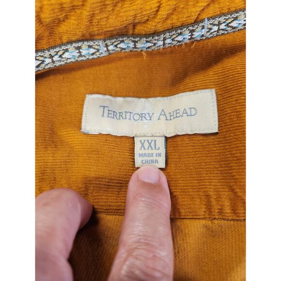 TERRITORY AHEAD Vtg Corduroy Button Up Men XXL Mustard Yellow Grandpacore Casual - Picture 4 of 12